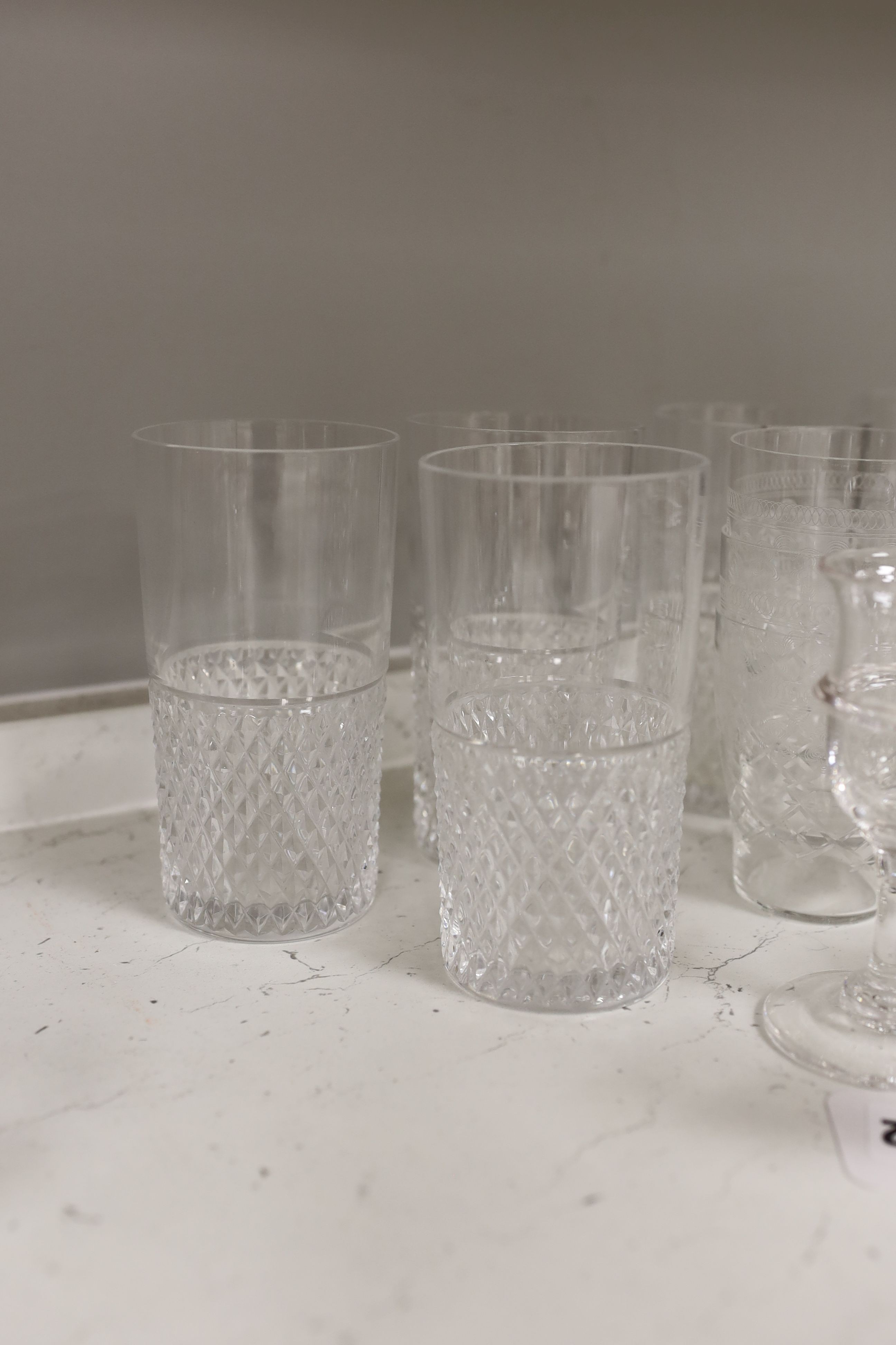 A set of six Val St. Lambert glass tumblers together with other drinking glassware (qty)